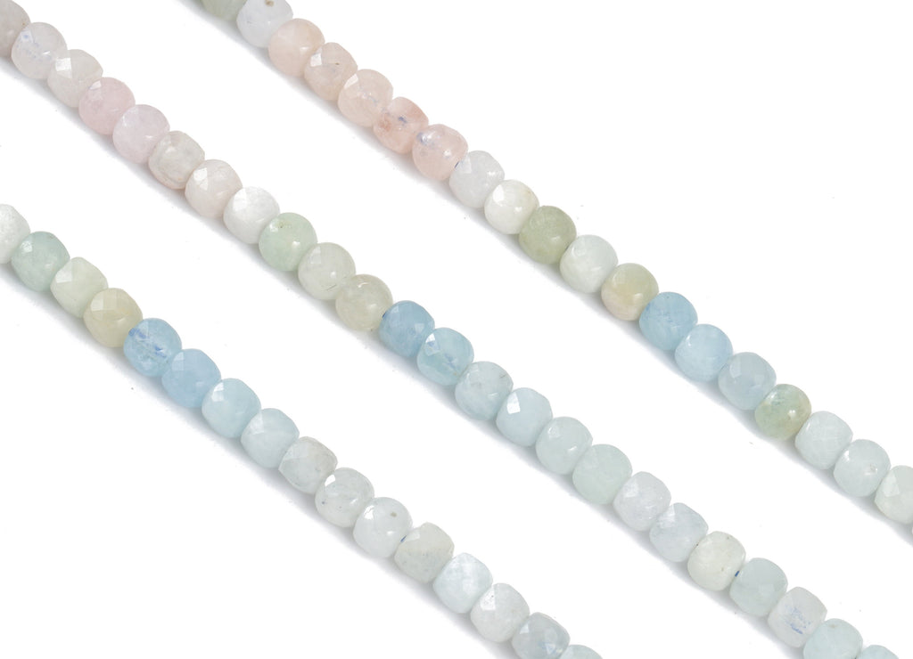 Aquamarine Cube Beads 4mm - 15.5 inch - Faceted Cube Gemstone Beads - Natural Stone Beads - 4x4mm - NS1142 - DOMEDBAZAAR