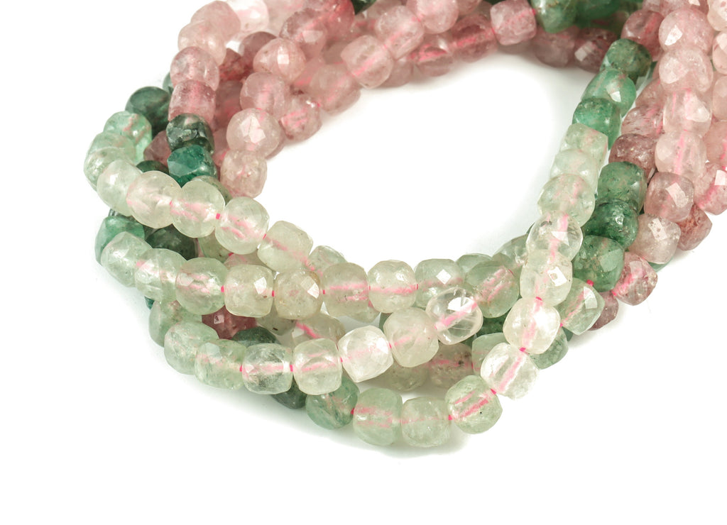 Strawberry Cube Beads 5mm - 15.5 inch - Faceted Cube Gemstone Beads - Natural Stone Beads - 5x5mm - NS1145 - DOMEDBAZAAR