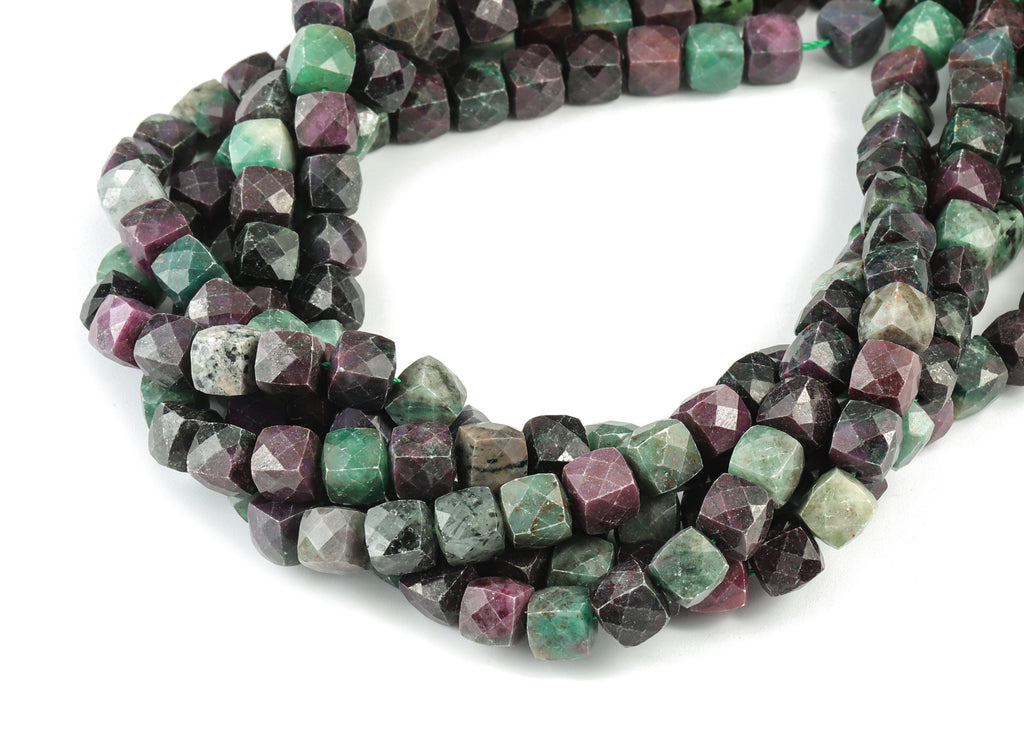 Ruby Zoisite Cube Beads 8mm - 15.5 inch - Faceted Cube Gemstone Beads - Natural Stone Beads - 8x8mm - NS1146 - DOMEDBAZAAR
