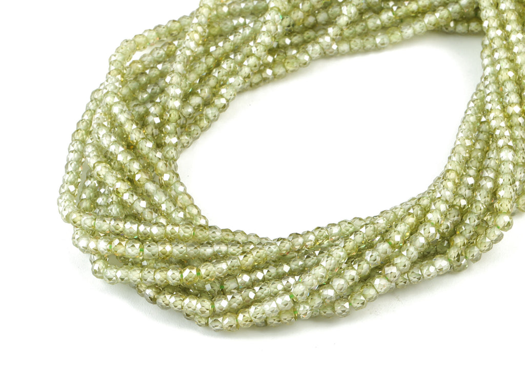 Green Zircon Rondelle Beads 3mm - 15.5 Inch - Green Faceted Zircon Round Beads - Gemstone Beads - NS1147D - DOMEDBAZAAR