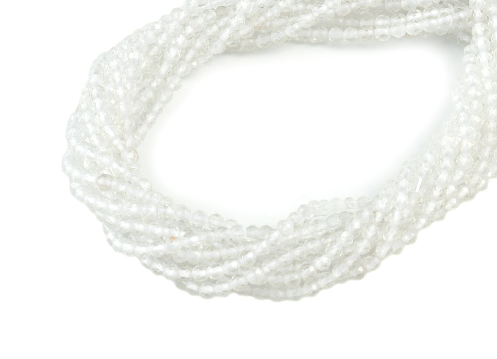 White Crystal Round Beads 2mm - 15.5 inch - Faceted Round Gemstone Beads - Natural Stone Beads - 2x2mm - NS1152 - DOMEDBAZAAR