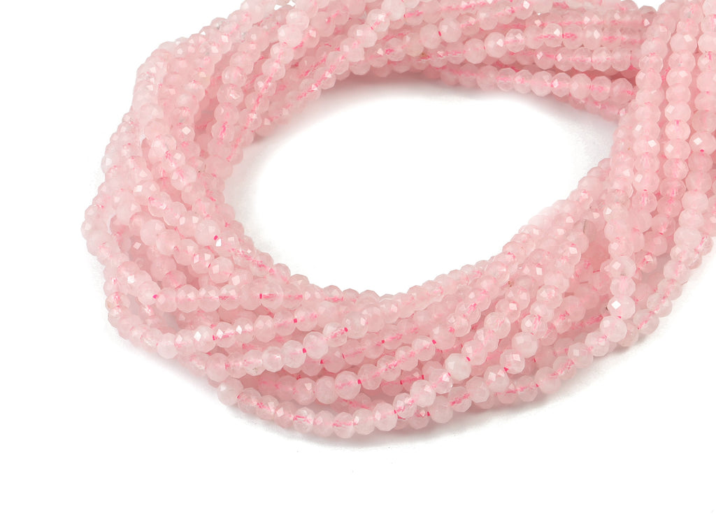 Crystal Pink Quartz Round Beads 3-4mm - 15.5 inch - Faceted Round Gemstone Beads - Natural Stone Beads - 3x4mm - NS1169 - DOMEDBAZAAR