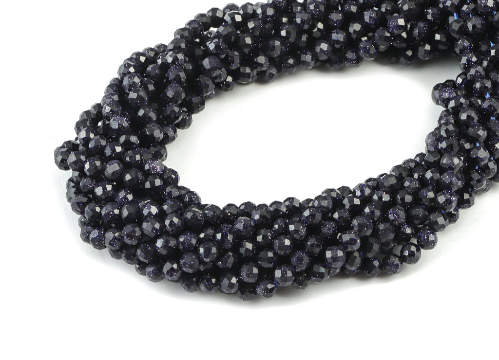 Blue Sand Round Beads 4mm - 15.5 inch - Faceted Round Gemstone Beads - Natural Stone Beads - 4x4mm - NS1170 - DOMEDBAZAAR