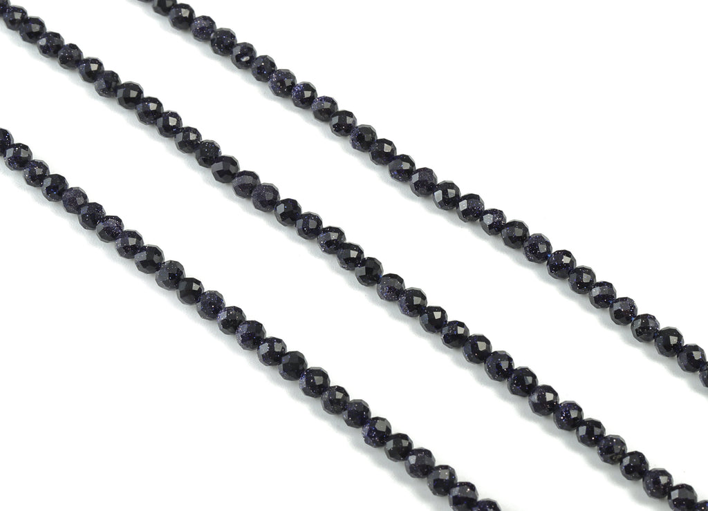 Blue Sand Round Beads 4mm - 15.5 inch - Faceted Round Gemstone Beads - Natural Stone Beads - 4x4mm - NS1170 - DOMEDBAZAAR