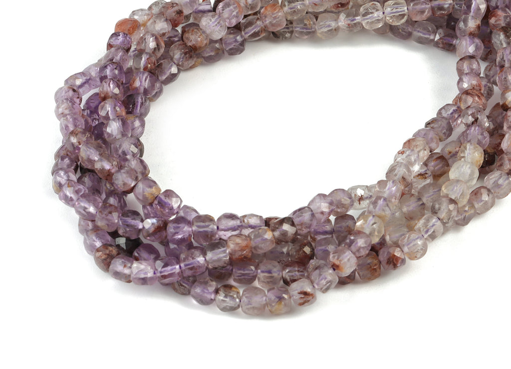 Purple Ghost Cube Beads 4mm - 15.5 inch - Faceted Cube Gemstone Beads - Natural Stone Beads - 4x4mm - NS1186 - DOMEDBAZAAR