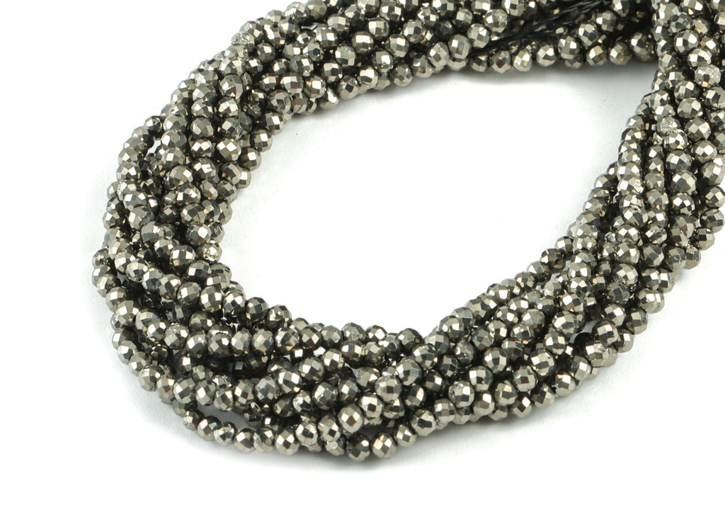 Pyrite Round Beads 2mm - 15.5 inch - Faceted Round Gemstone Beads - Natural Stone Beads - 2x2mm - NS1192 - DOMEDBAZAAR