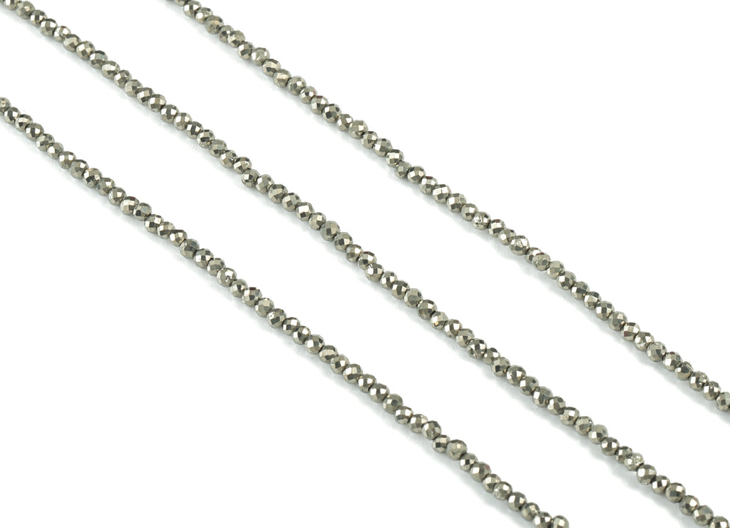 Pyrite Round Beads 2mm - 15.5 inch - Faceted Round Gemstone Beads - Natural Stone Beads - 2x2mm - NS1192 - DOMEDBAZAAR