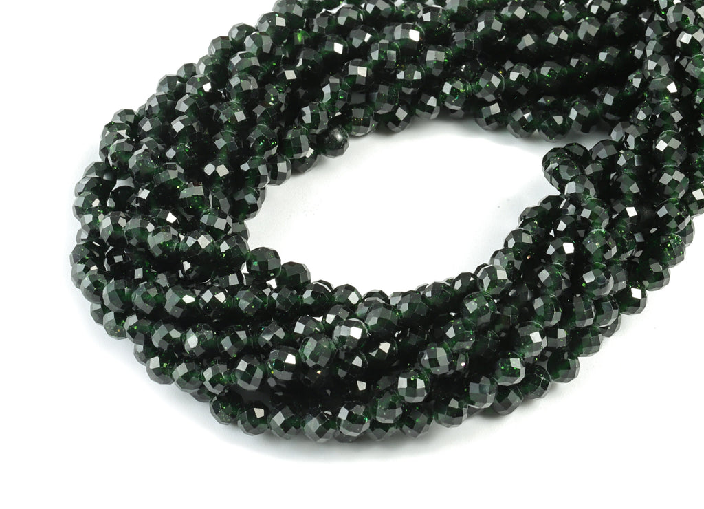 Green Sand Round Beads 4mm - 15.5 inch - Faceted Round Gemstone Beads - Natural Stone Beads - 4x4mm - NS1195 - DOMEDBAZAAR