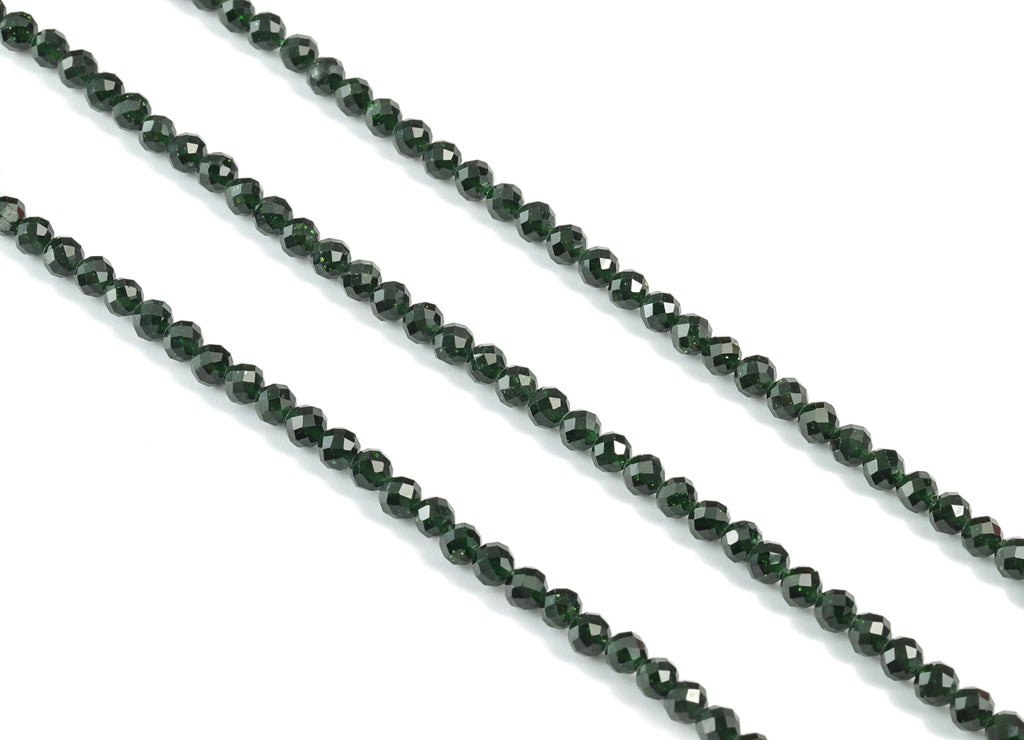 Green Sand Round Beads 4mm - 15.5 inch - Faceted Round Gemstone Beads - Natural Stone Beads - 4x4mm - NS1195 - DOMEDBAZAAR