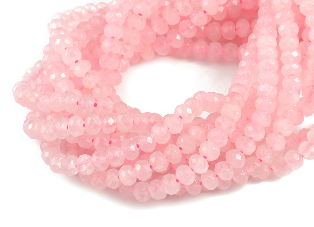 Crystal Powder Pink Quartz Rondelle Beads 4-6mm - 15.5 inch - Faceted Round Gemstone Beads - Natural Stone Beads - 4x6mm - NS1196 - DOMEDBAZAAR