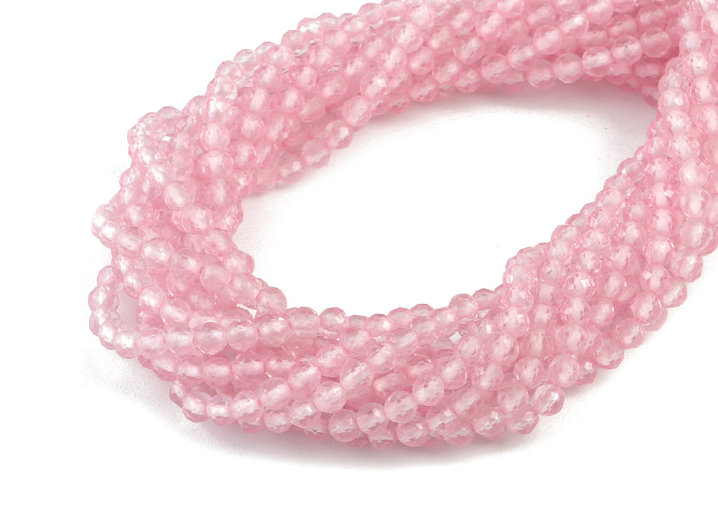 Pink Crystal Round Beads 3mm - 15.5 inch - Faceted Round Gemstone Beads - Natural Stone Beads - 3x3mm - NS1199A - DOMEDBAZAAR