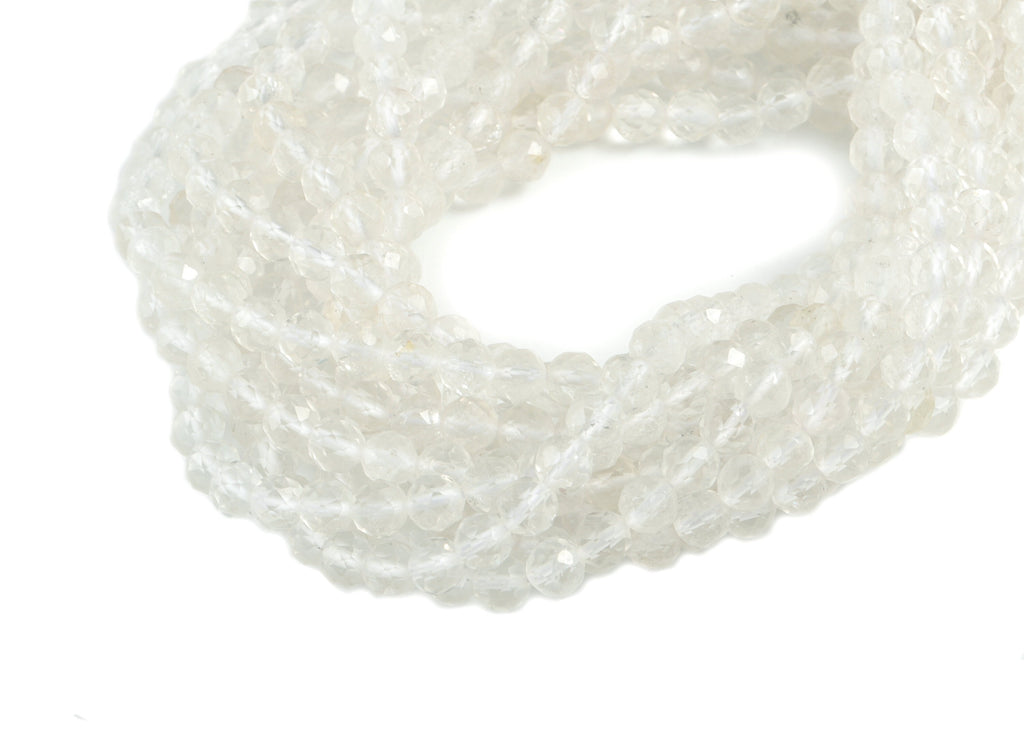 White Crystal Round Beads 4mm - 15.5 inch - Faceted Round Gemstone Beads - Natural Stone Beads - 4x4mm - NS1201 - DOMEDBAZAAR
