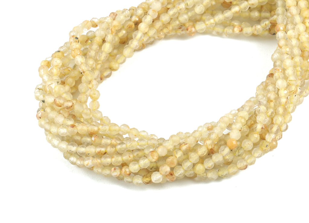 Golden Hair Crystal Round Beads 2mm - 15.5 inch - Faceted Round Gemstone Beads - Natural Stone Beads - 2x2mm - NS1209 - DOMEDBAZAAR