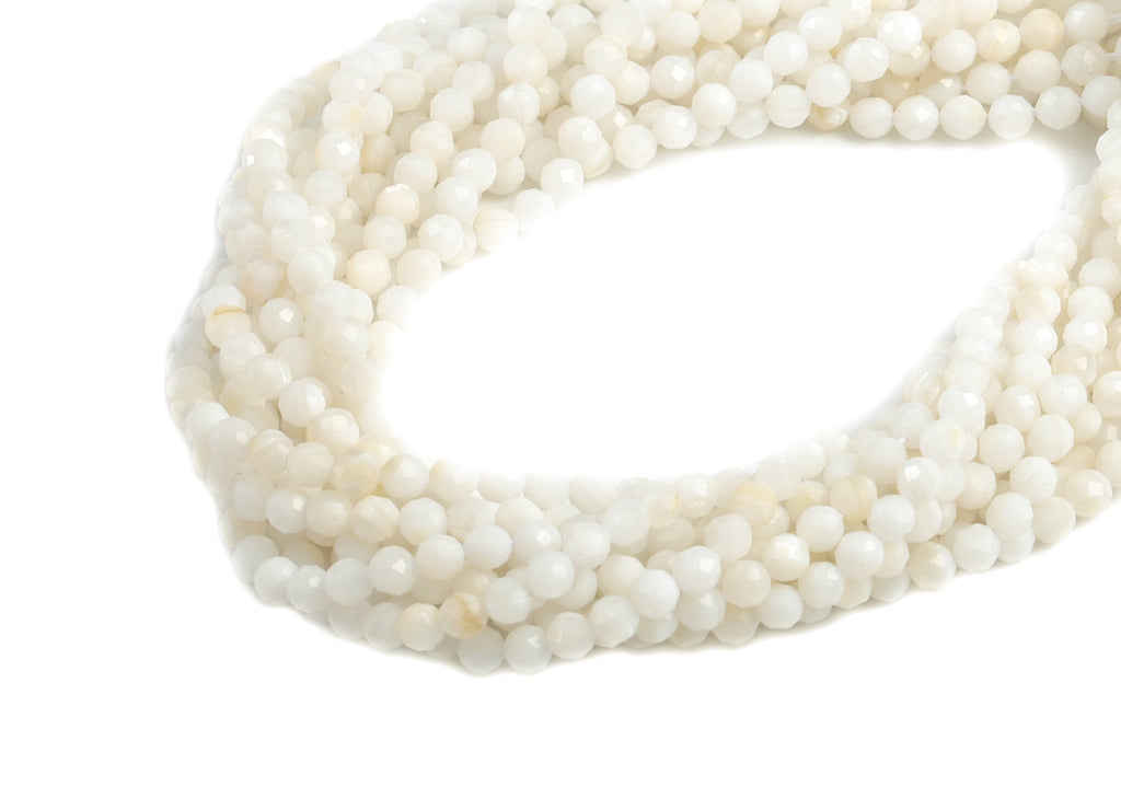 White Conch Round Beads 3mm - 15.5 inch - Faceted Round Gemstone Beads - Natural Stone Beads - 3x3mm - NS1222 - DOMEDBAZAAR