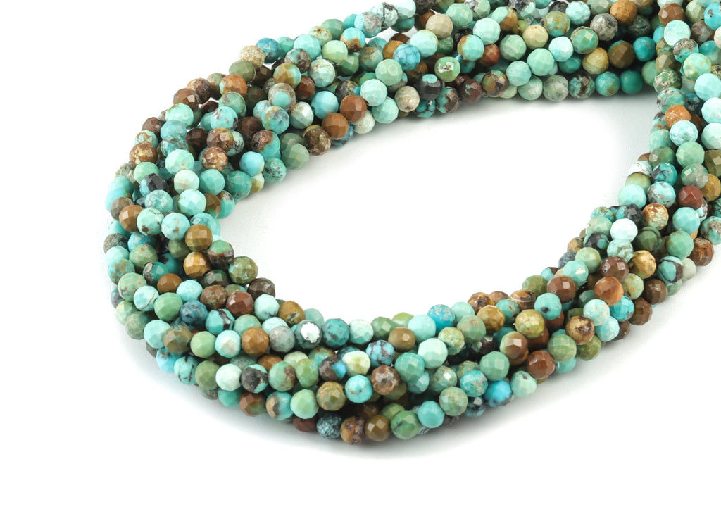 Turquoise Round Beads 3mm - 15.5 inch - Faceted Round Gemstone Beads - Natural Stone Beads - 3x3mm - NS1232 - DOMEDBAZAAR