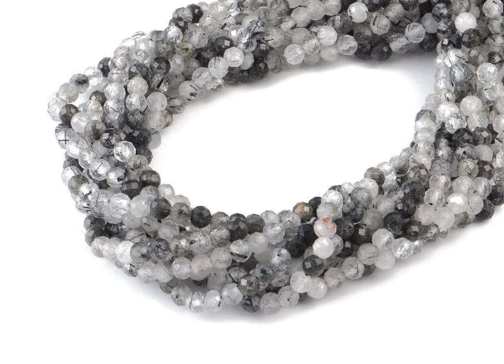 Black Hair Crystal Round Beads 3mm - 15.5 inch - Faceted Round Gemstone Beads - Natural Stone Beads - 3x3mm - NS1235 - DOMEDBAZAAR