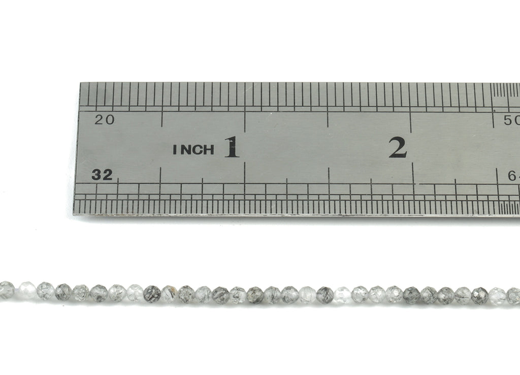 Black Hair Crystal Round Beads 2mm - 15.5 inch - Faceted Round Gemstone Beads - Natural Stone Beads  - 2x2mm - NS1239 - DOMEDBAZAAR