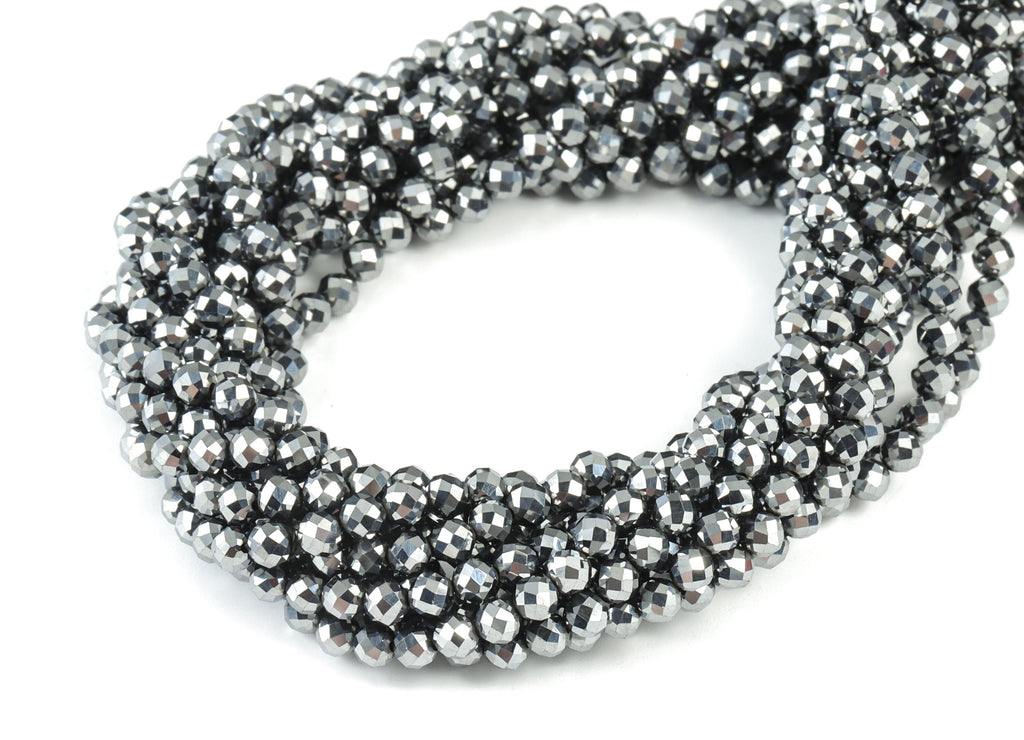 Titanium Hezi Round Beads 4mm - 15.5 inch - Faceted Round Gemstone Beads - Natural Stone Beads - 4x4mm - NS1242 - DOMEDBAZAAR