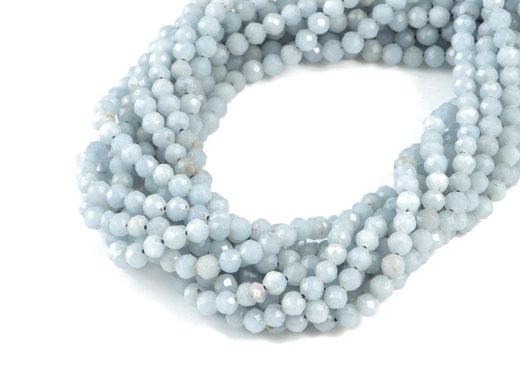 Aquamarine Stone Round Beads 4mm - 15.5 inch - Faceted Round Gemstone Beads - Natural Stone Beads - 4x4mm - NS1243 - DOMEDBAZAAR