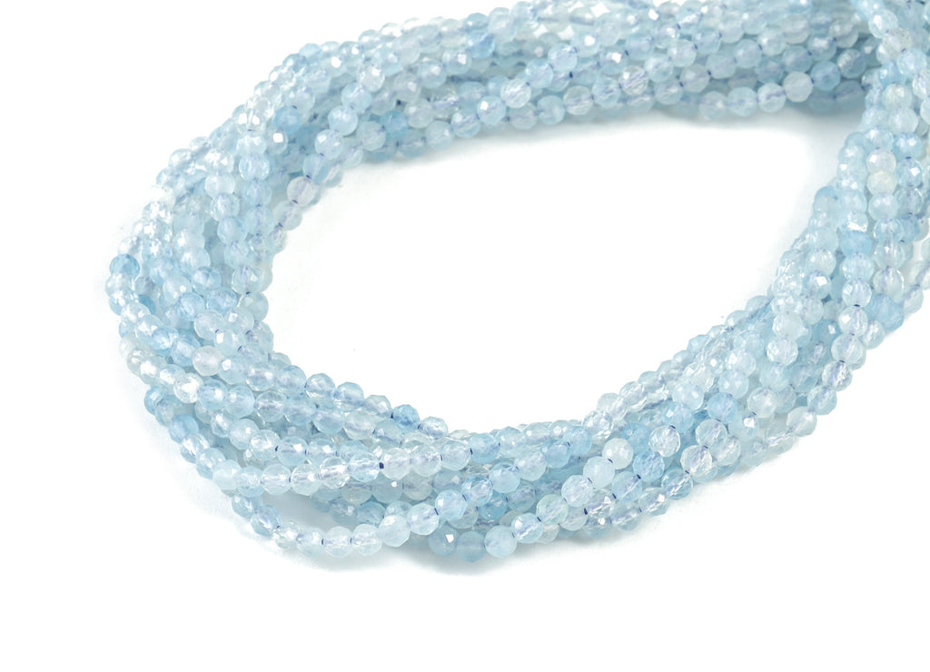 Aquamarine Round Beads 2mm - 15.5 inch - Faceted Round Gemstone Beads - Natural Stone Beads - 2x2mm - NS1251 - DOMEDBAZAAR