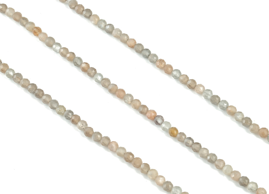 Choi Moon Stone - Light Ash Round Beads 3mm - 15.5 inch - Faceted Round Gemstone Beads - Sun Stone - Natural Stone Beads - 3x3mm - NS1257 - DOMEDBAZAAR