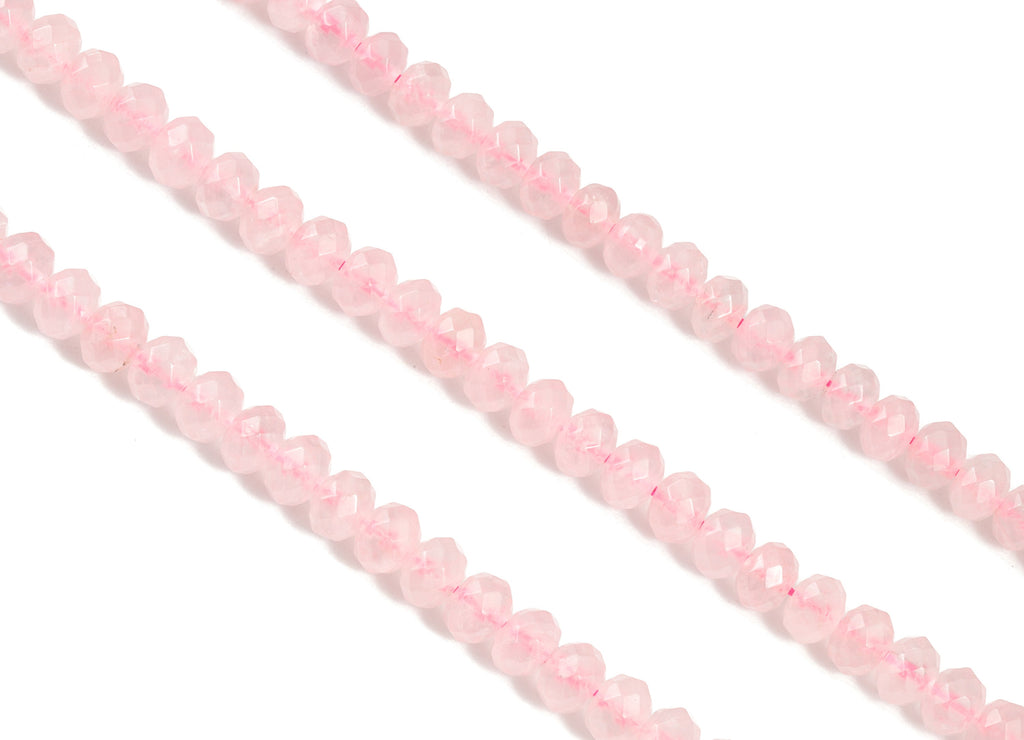 Crystal Powder Pink Quartz Rondelle Beads 5-8mm - 15.5 inch - Faceted Rondelle Gemstone Beads - Natural Stone Beads - 5x8mm - NS1258 - DOMEDBAZAAR