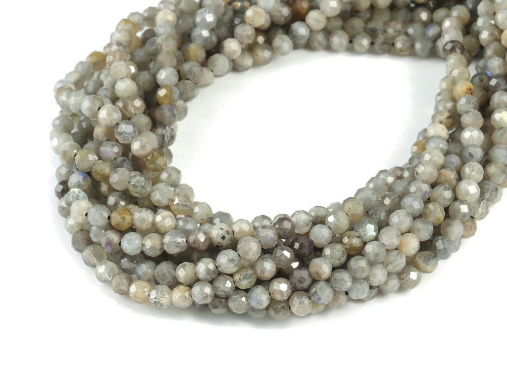 Labradorite Natural Stone Round Beads 4mm - 15.5 inch - Faceted Round Gemstone Beads - Natural Stone Beads - 4x4mm - NS1259 - DOMEDBAZAAR