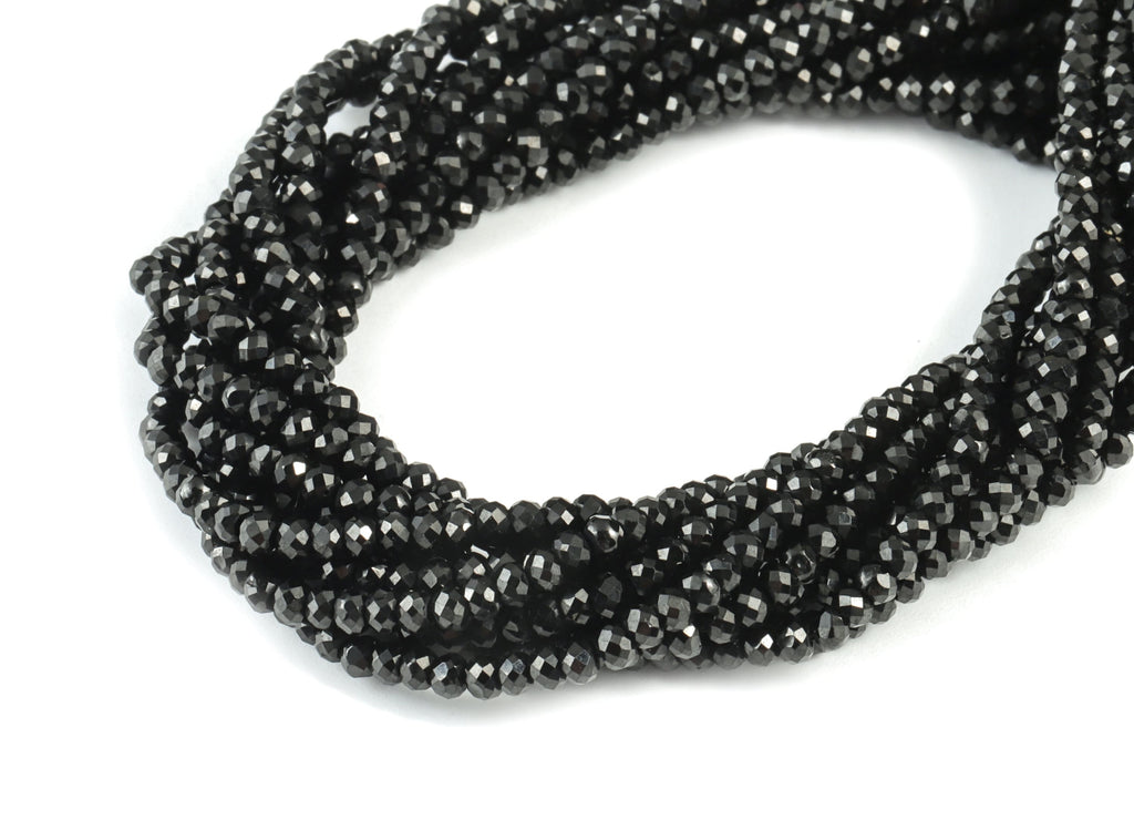 Black Spinel Rondelle Beads 2-3mm - 15.5 inch - Faceted Rondelle Gemstone Beads - Natural Stone Beads - 2x3mm - NS1264 - DOMEDBAZAAR