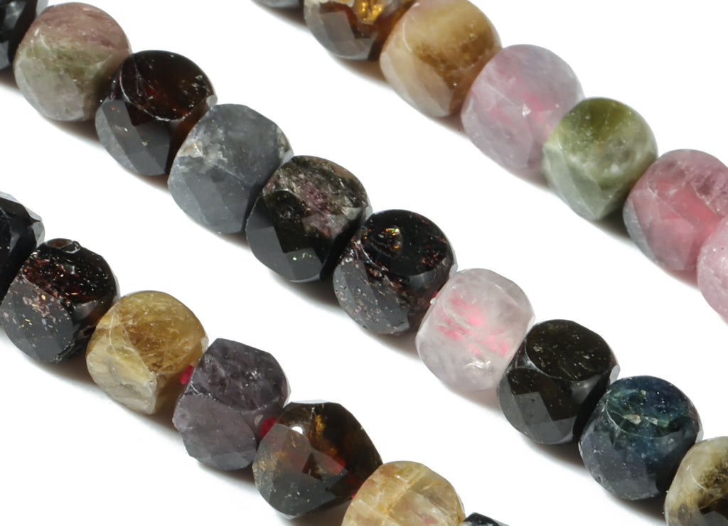Tourmaline Cube Beads 4mm - 15.5 inch - Faceted Cube Gemstone Beads - Natural Stone Beads  - 4x4mm - NS1070 - DOMEDBAZAAR