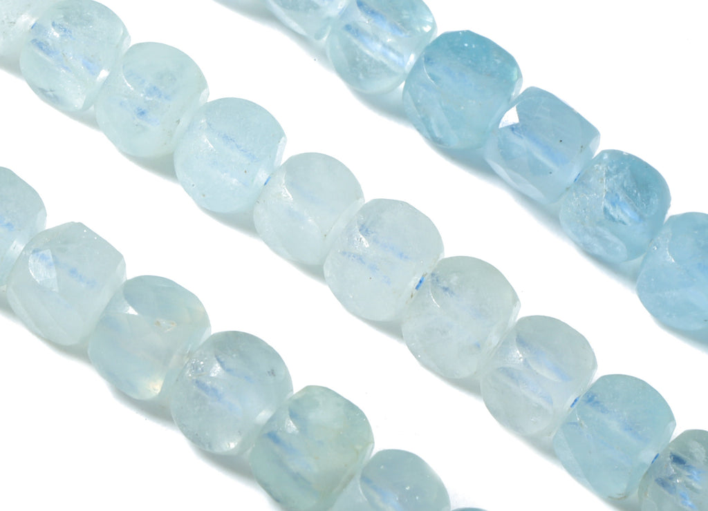 Aquamarine Cube Beads 4mm - 15.5 inch - Faceted Cube Gemstone Beads - Natural Stone Beads  - 4x4mm - NS1075 - DOMEDBAZAAR