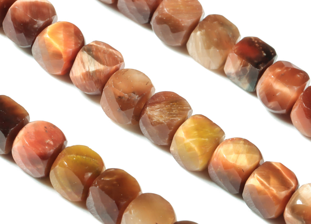 Red Tiger Cube Beads 4mm - 15.5 inch - Faceted Cube Gemstone Beads - Natural Stone Beads - 4x4mm - NS1089 - DOMEDBAZAAR
