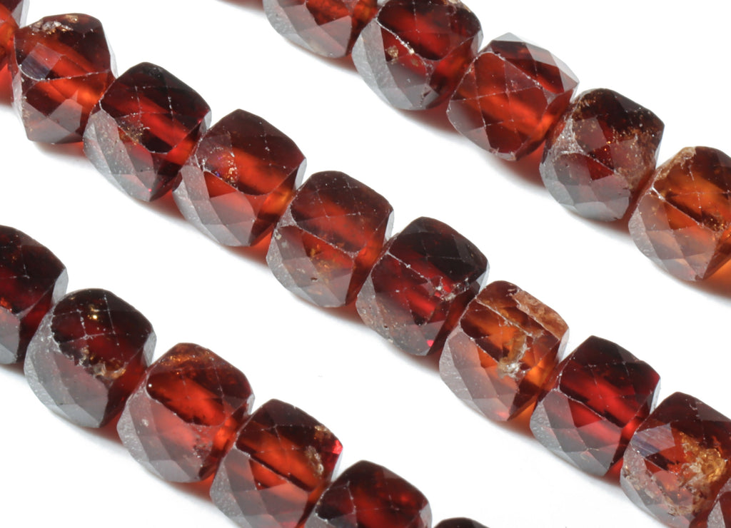 Garnet Cube Beads 4mm - 15.5 inch - Faceted Cube Gemstone Beads - Natural Stone Beads - 4x4mm - NS1102 - DOMEDBAZAAR