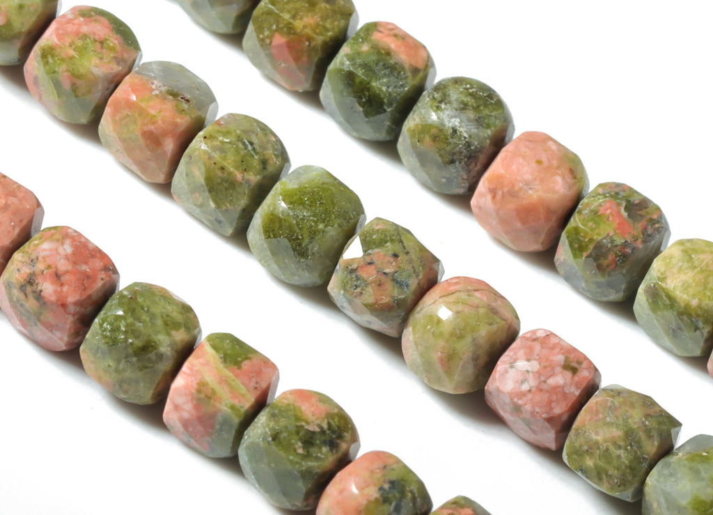 Unakite Cube Beads 4mm - 15.5 inch - Faceted Cube Gemstone Beads - Natural Stone Beads - 4x4mm - NS1137 - DOMEDBAZAAR