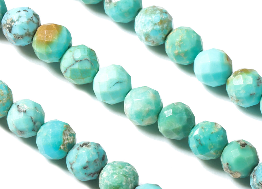 Turquoise Natural Round Beads 3mm - 15.5 inch - Faceted Round Gemstone Beads - Natural Stone Beads - 3x3mm - NS1188 - DOMEDBAZAAR