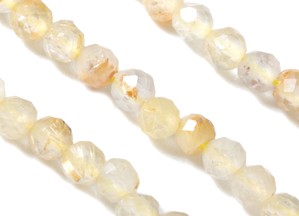 Golden Hair Crystal Round Beads 2mm - 15.5 inch - Faceted Round Gemstone Beads - Natural Stone Beads - 2x2mm - NS1209 - DOMEDBAZAAR