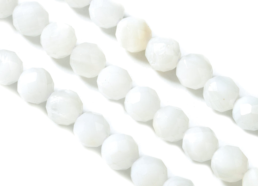 White Conch Round Beads 3mm - 15.5 inch - Faceted Round Gemstone Beads - Natural Stone Beads - 3x3mm - NS1222 - DOMEDBAZAAR