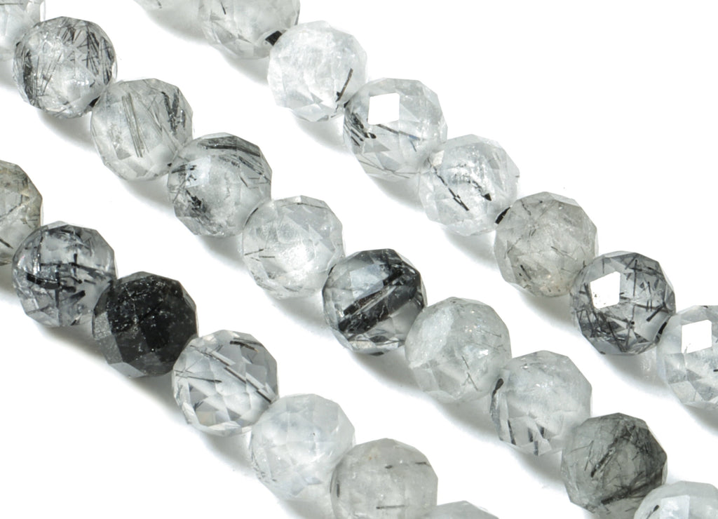 Black Hair Crystal Round Beads 3mm - 15.5 inch - Faceted Round Gemstone Beads - Natural Stone Beads - 3x3mm - NS1235 - DOMEDBAZAAR