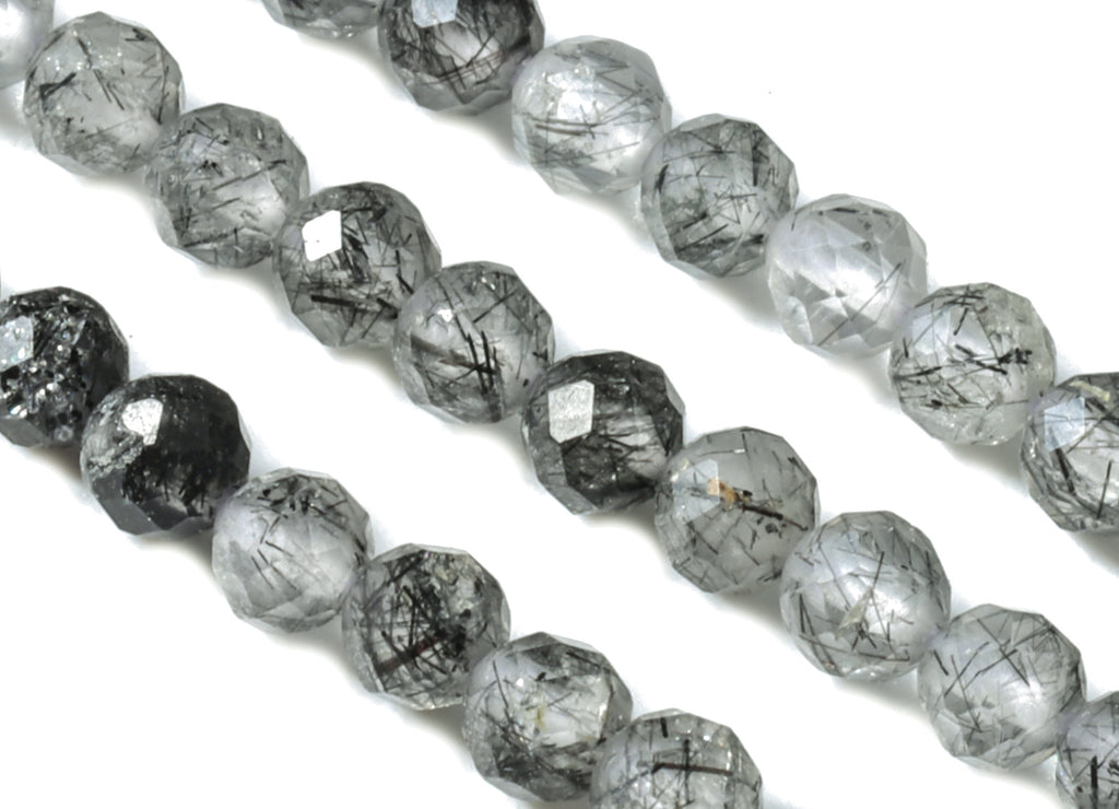 Black Hair Crystal Round Beads 2mm - 15.5 inch - Faceted Round Gemstone Beads - Natural Stone Beads - 2x2mm - NS1244 - DOMEDBAZAAR