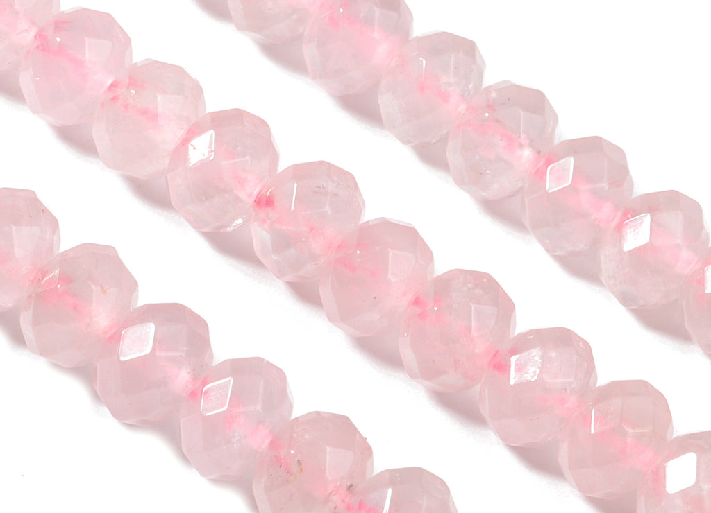 Crystal Powder Pink Quartz Rondelle Beads 5-8mm - 15.5 inch - Faceted Rondelle Gemstone Beads - Natural Stone Beads - 5x8mm - NS1258 - DOMEDBAZAAR