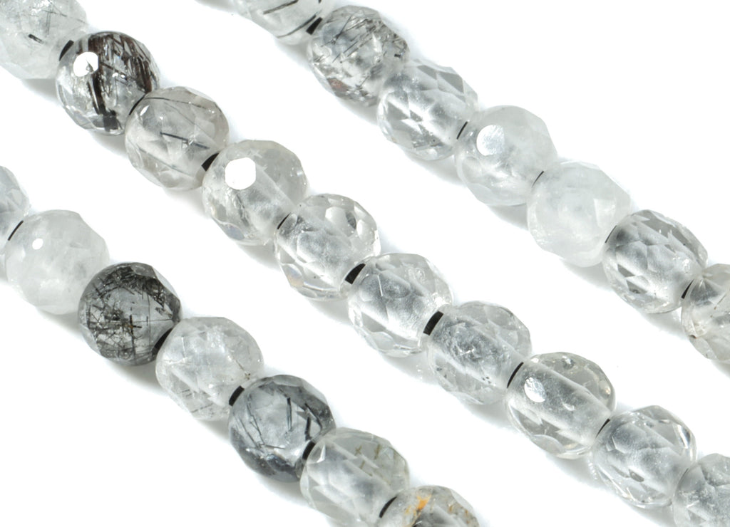 Black Hair Crystal Round Beads 3mm - 15.5 inch - Faceted Round Gemstone Beads - Natural Stone Beads - 3x3mm - NS1261 - DOMEDBAZAAR