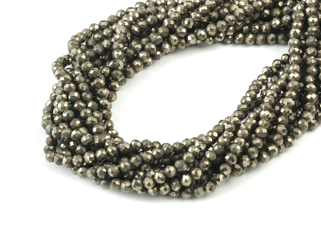 Pyrite Round Beads 3mm - 15.5 inch - Faceted Round Gemstone Beads - Natural Stone Beads - 3x3mm - NS1225 - DOMEDBAZAAR