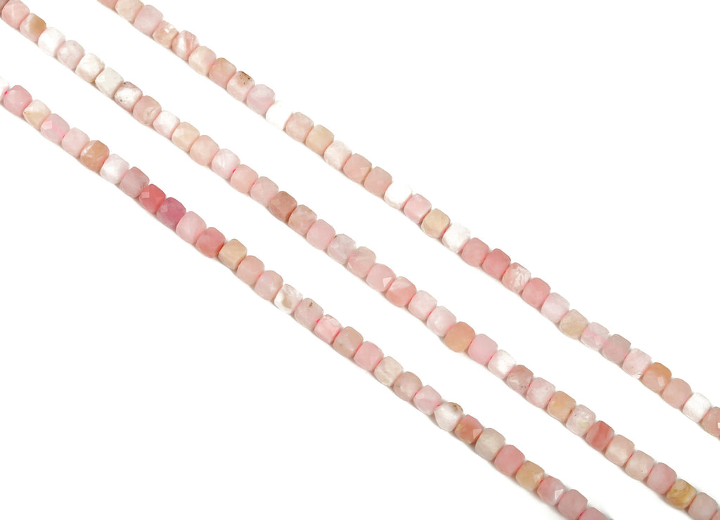 Pink Opal Cube Beads 4mm - 15.5 inch - Faceted Cube Gemstone Beads - Natural Stone Beads - 4x4mm - NS1117 - DOMEDBAZAAR