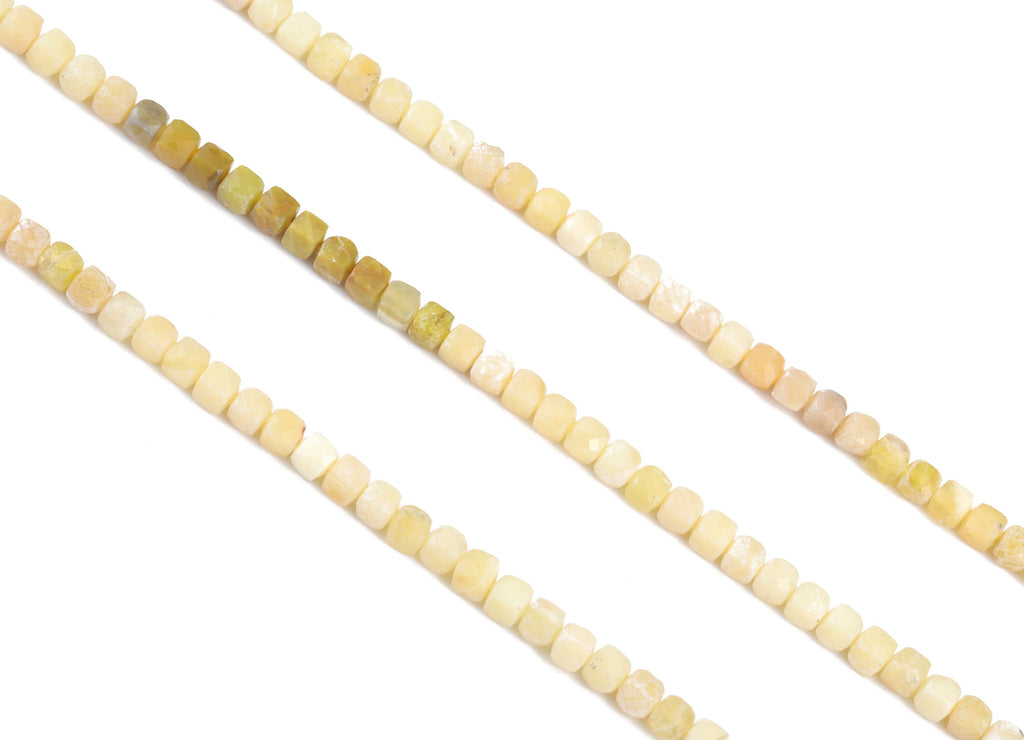 Yellow Opal Cube Beads 4mm - 15.5 inch - Faceted Cube Gemstone Beads - Natural Stone Beads - 4x4mm - NS1073 - DOMEDBAZAAR