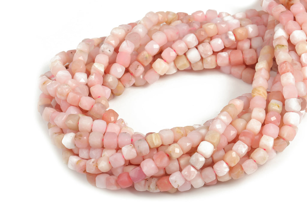 Pink Opal Cube Beads 4mm - 15.5 inch - Faceted Cube Gemstone Beads - Natural Stone Beads - 4x4mm - NS1117 - DOMEDBAZAAR