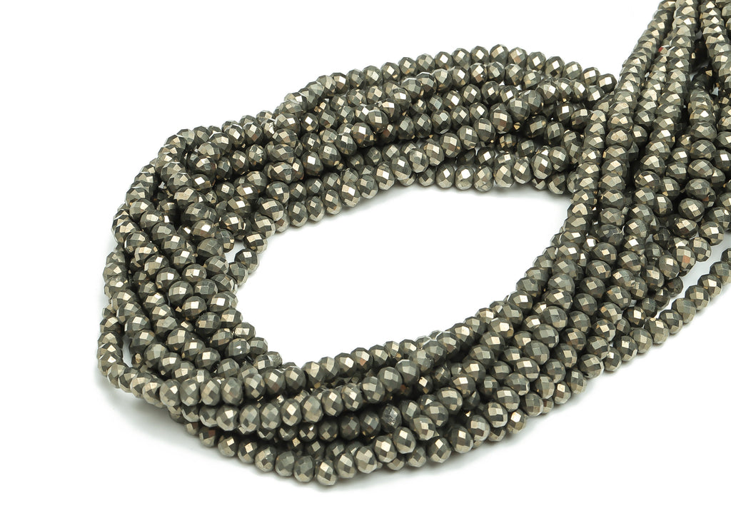 Pyrites Rondelle Beads 3-4mm - 15.5 inch - Faceted Rondelle Gemstone Beads - Natural Stone Beads -Jewelry Making Supplies -3.0x4.0mm- NS1394 - DOMEDBAZAAR