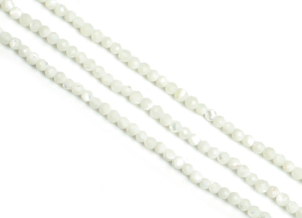 White Conch Round Beads 2mm - 15.5 inch - Faceted Round Gemstone Beads - Natural Stone Beads - 2x2mm - NS1278 - DOMEDBAZAAR