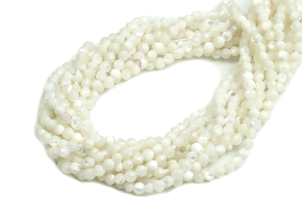White Conch Round Beads 2mm - 15.5 inch - Faceted Round Gemstone Beads - Natural Stone Beads - 2x2mm - NS1278 - DOMEDBAZAAR