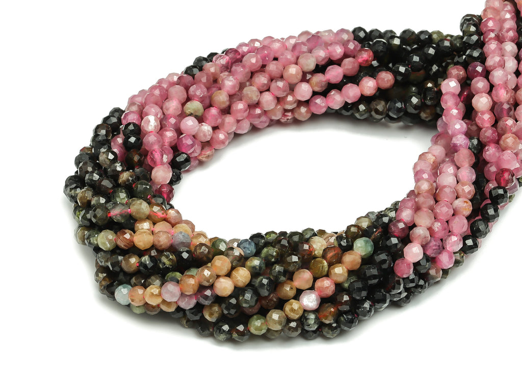 Tourmaline Round BeadsNatural Faceted 3mm - 15.5 inch - Faceted Round Gemstone Beads - Natural Stone Beads - Jewelry Making -3x3mm- NS1400 - DOMEDBAZAAR