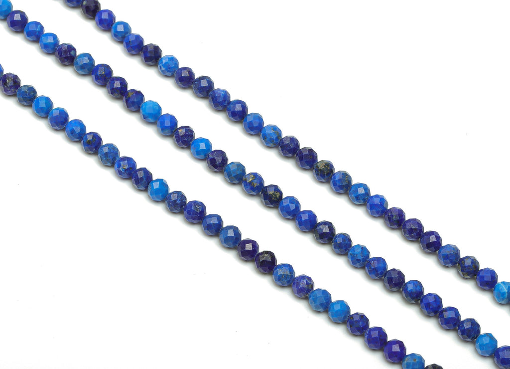 Lapis Lazuli Round Beads 4mm - 15.5 inch - Faceted Round Gemstone Beads - Natural Stone Beads - 4x4mm - NS1473 - DOMEDBAZAAR