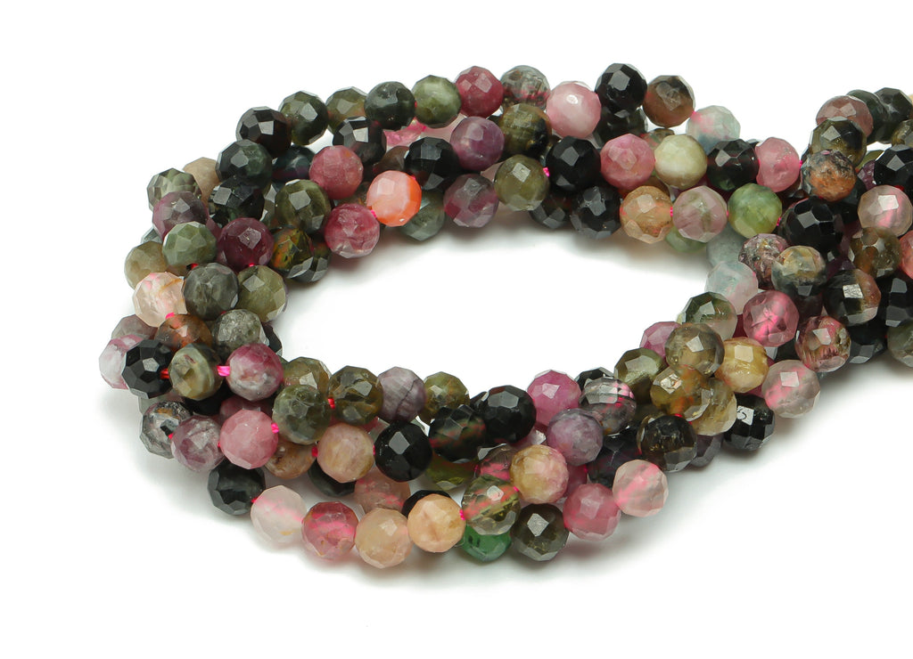 Tourmaline Round Beads 4mm - 15.5 inch - Faceted Round Gemstone Beads - Natural Stone Beads - 4x4mm - NS1500 - DOMEDBAZAAR